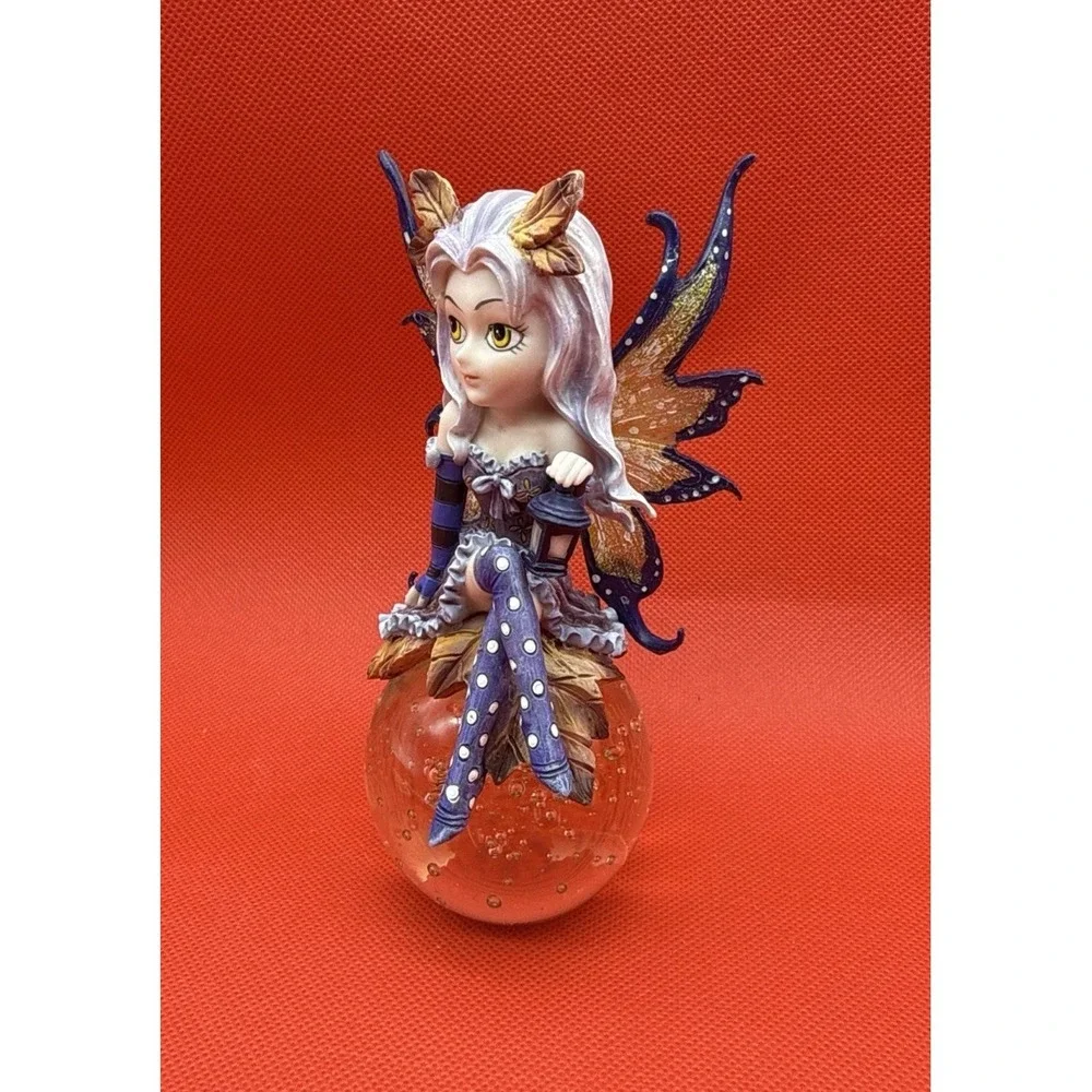 Vintage Fantasy Fairy  Figurine On Crystal Ball with Lantern 6